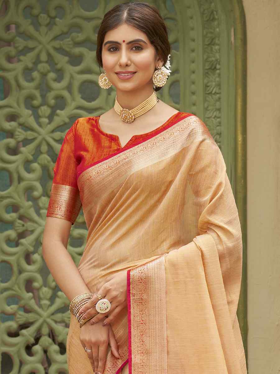 Cream Tussar Silk Handwoven Wedding Festival Heavy Border Saree