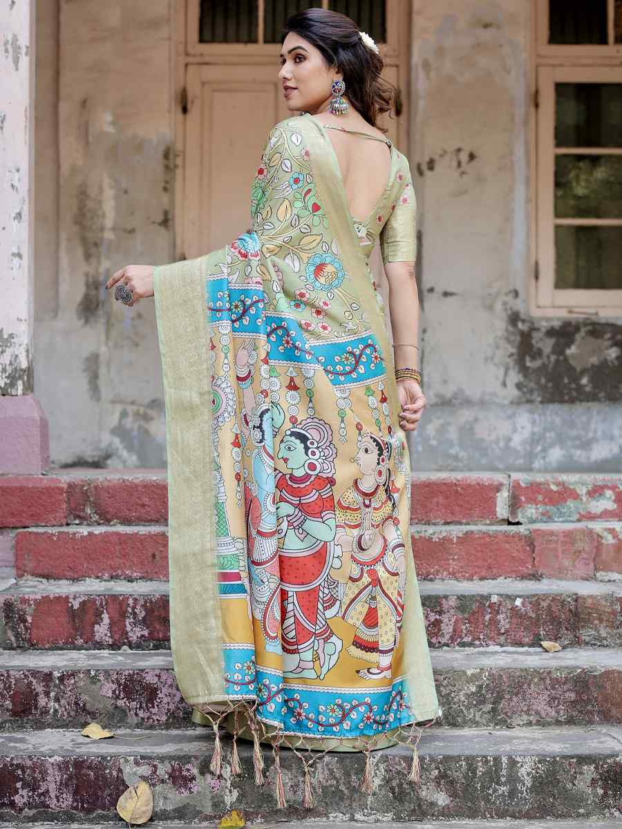 Cream Tussar Silk Zari Handwoven Printed Casual Reception Festival Wedding Fancy Heavy Border Saree