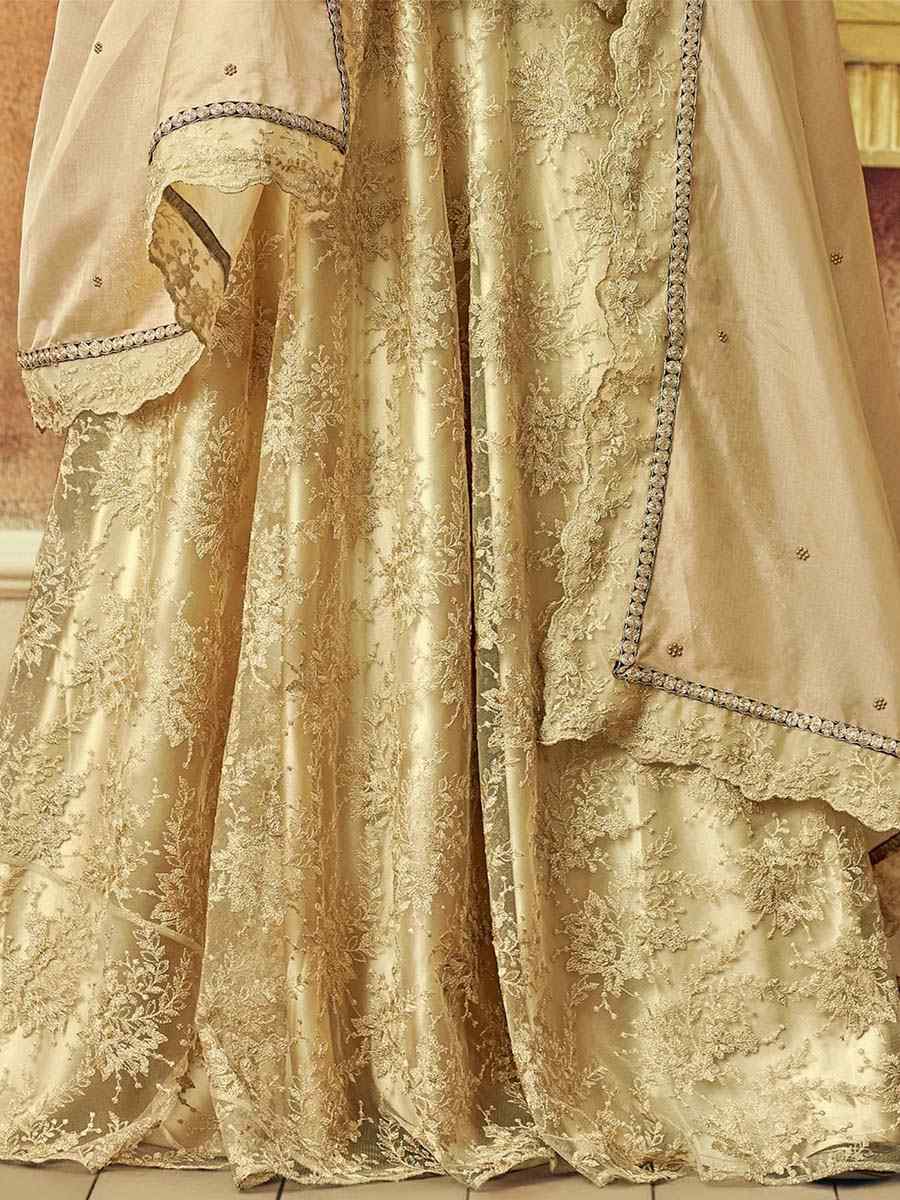 Cream Velvet Embroidered Festival Wedding Circular Lehenga Choli