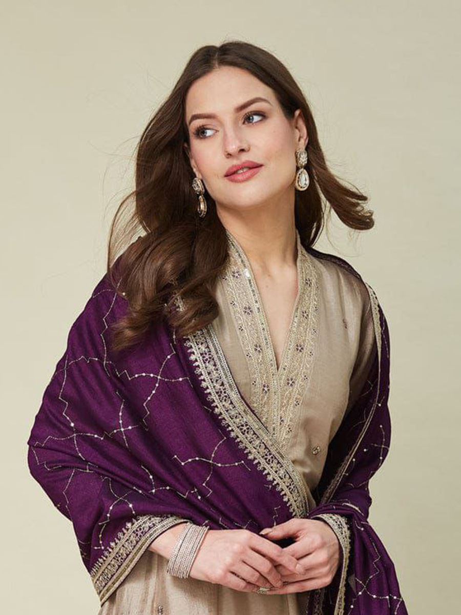 Cream Vichitra Silk Embroidery Wedding Party Festival Casual Ready Pant Salwar Kameez