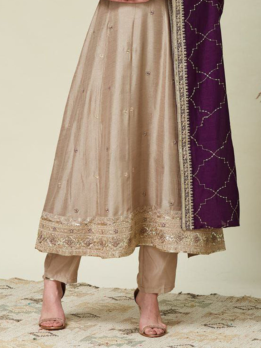 Cream Vichitra Silk Embroidery Wedding Party Festival Casual Ready Pant Salwar Kameez