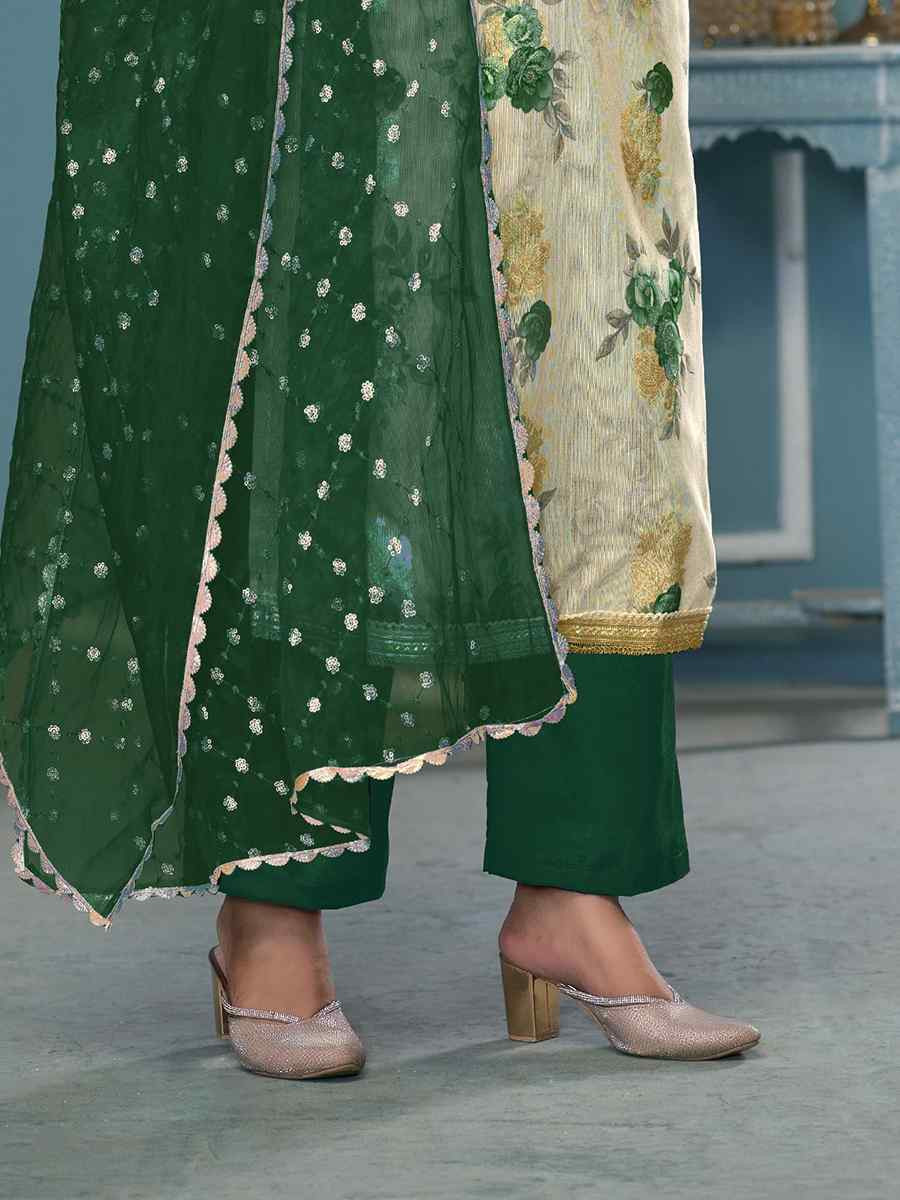 Cream Viscose Banarasi Embroidered Wedding Festival Pant Salwar Kameez