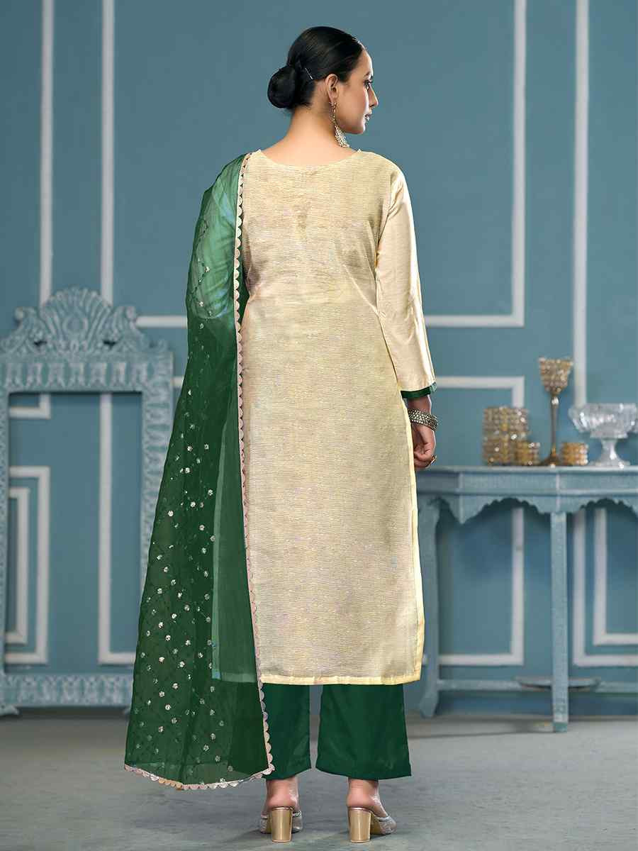 Cream Viscose Banarasi Embroidered Wedding Festival Pant Salwar Kameez