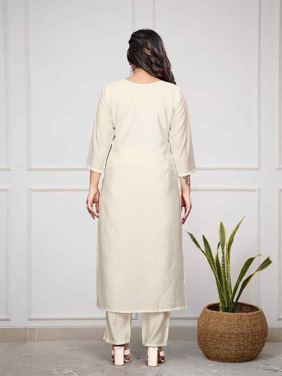 Cream Viscose Chanderi Embroidered Party Wedding Ready Pant Salwar Kameez