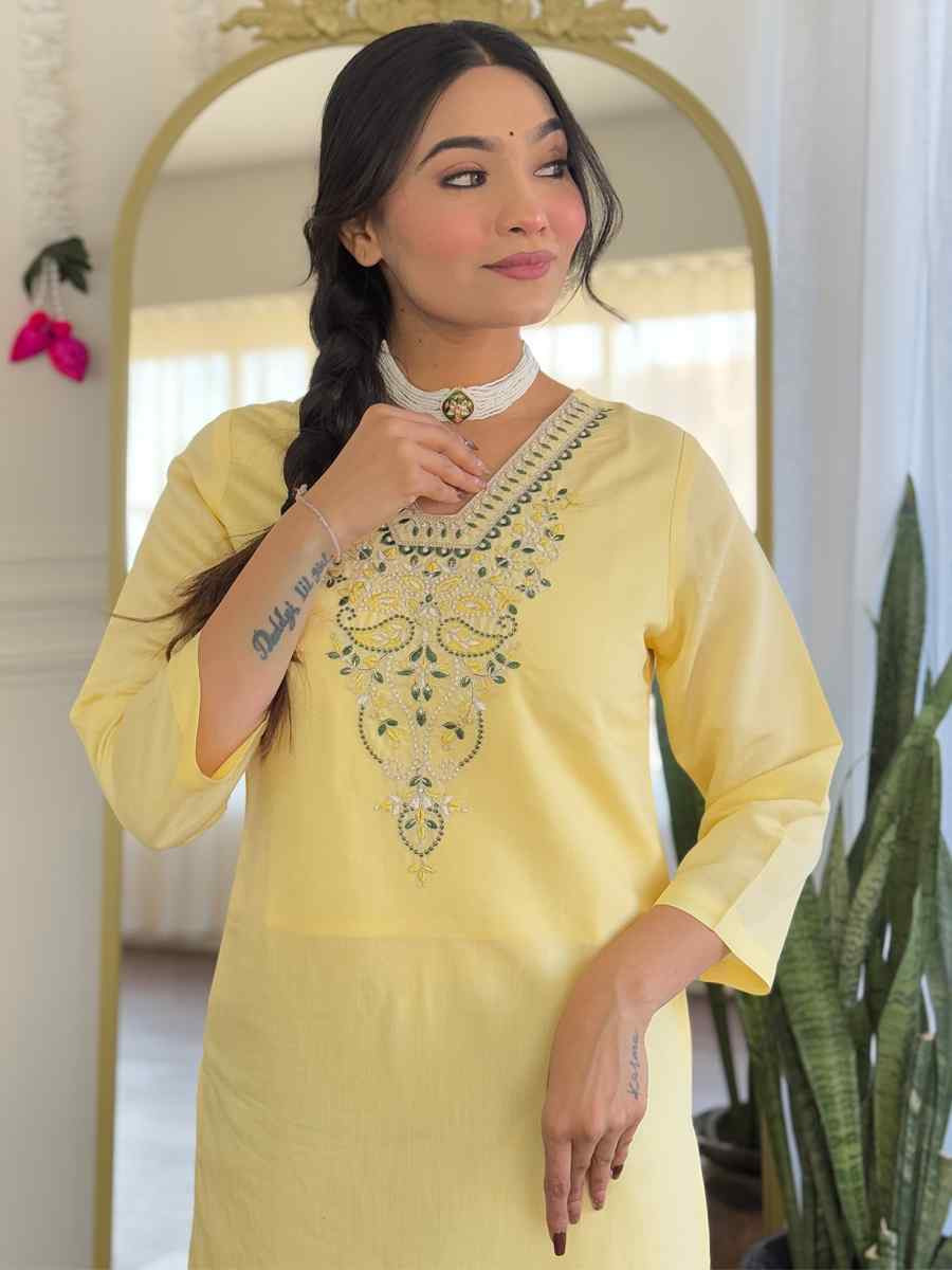 Cream Viscose Chanderi Embroidery Party Wedding Festival Casual Ready Pant Salwar Kameez