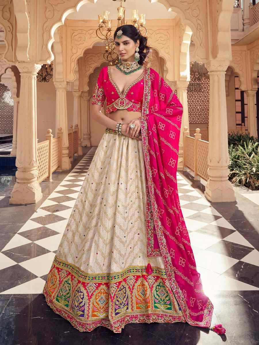 Cream Viscose Silk Embroidered Festival Wedding Party Reception Heavy Border Lehenga Choli