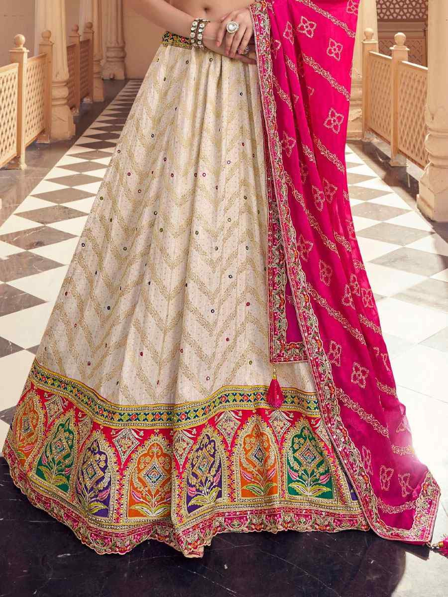 Cream Viscose Silk Embroidered Festival Wedding Party Reception Heavy Border Lehenga Choli