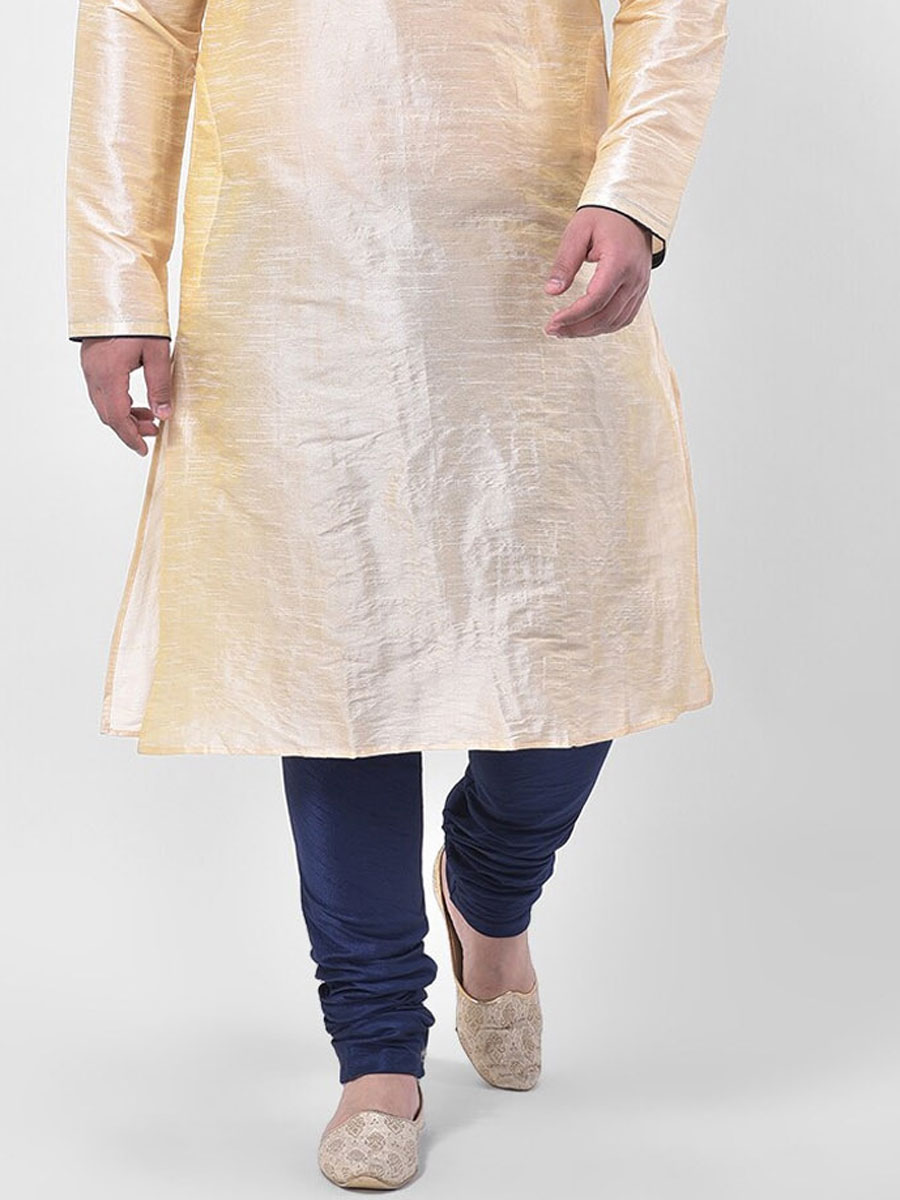 Cream Yellow Dupion Silk Festival Plain Kurta