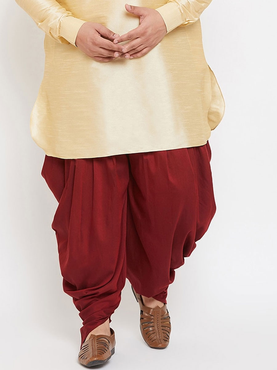 Cream Yellow Dupion Silk Festival Plain Kurta