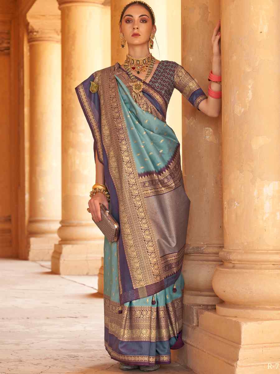 Cutty Blue V B Silk Handwoven Casual Festival Classic Style Saree