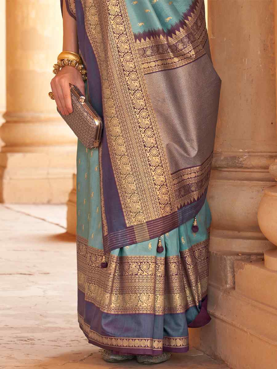 Cutty Blue V B Silk Handwoven Casual Festival Classic Style Saree