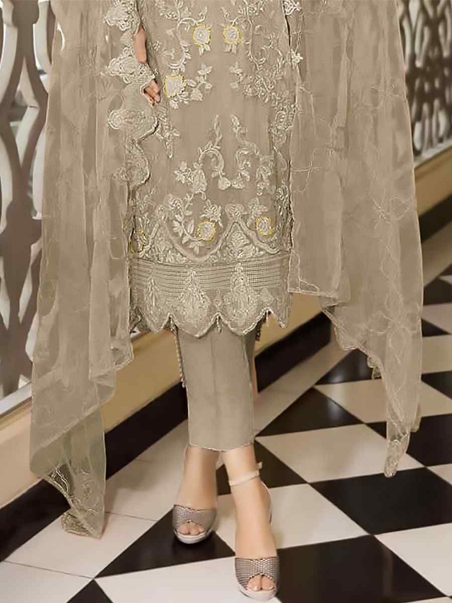 Dark Beige Georgette Embroidered Festival Wedding Pant Salwar Kameez