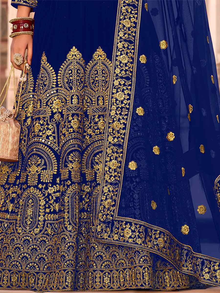 Dark Blue 9000 Velvet Embroidered Engagement Wedding Anarkali Salwar Kameez