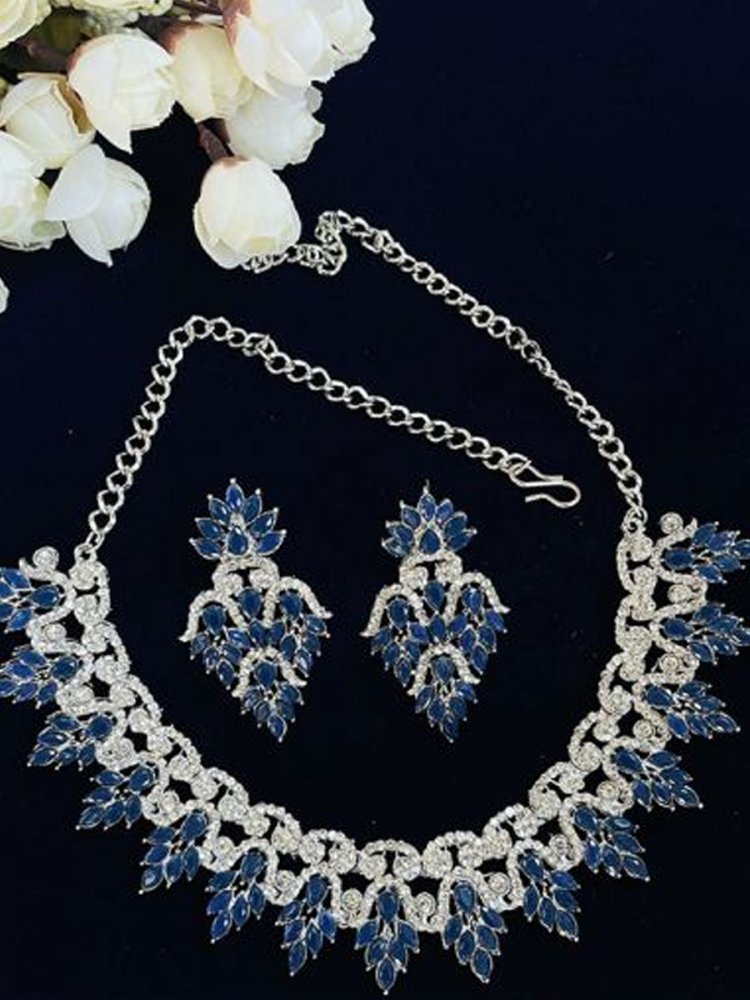 Dark Blue Alloy Festival Wear Diamonds Necklace