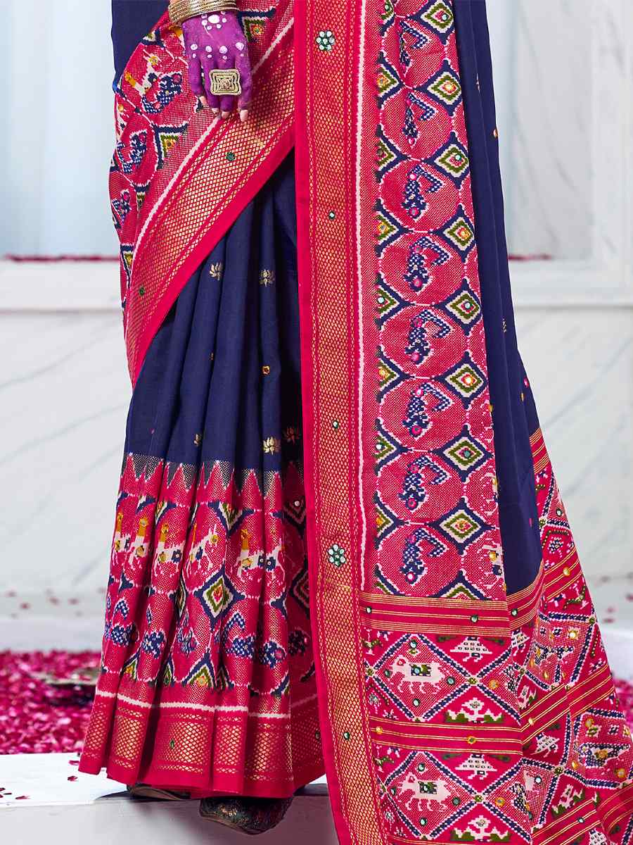 Dark Blue Cotton Silk Handwoven Mehendi Festival Heavy Border Saree