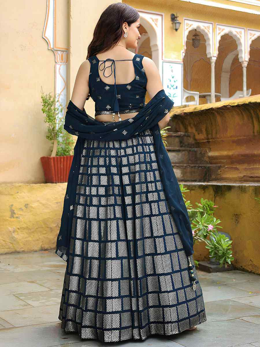 Dark Blue Georgette Embroidered Festival Wedding Party Reception Heavy Border Lehenga Choli