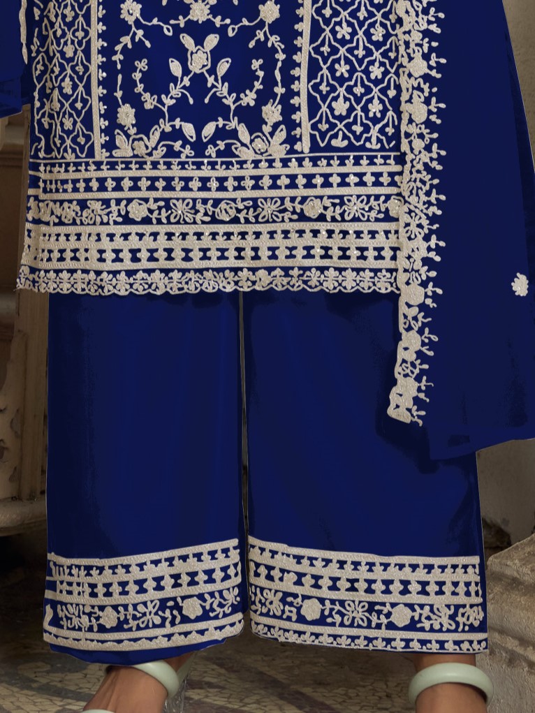 Dark Blue Heavy Butterfly Net Embroidered Festival Party Engagement Pant Salwar Kameez