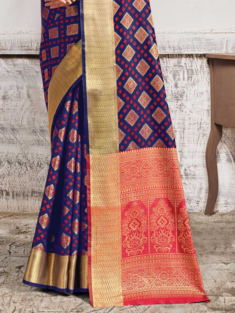 Dark Blue Patola Silk Handwoven Festival Saree