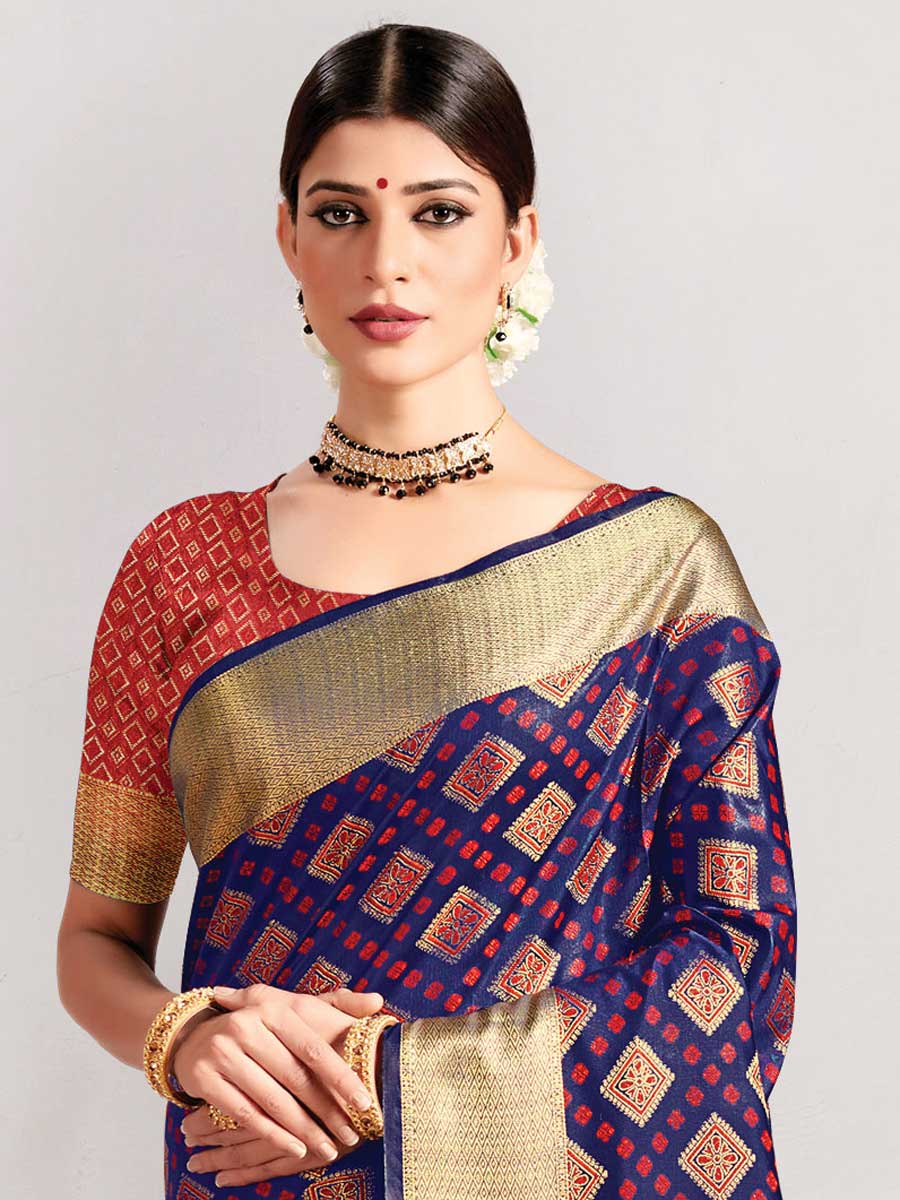 Dark Blue Patola Silk Handwoven Festival Saree