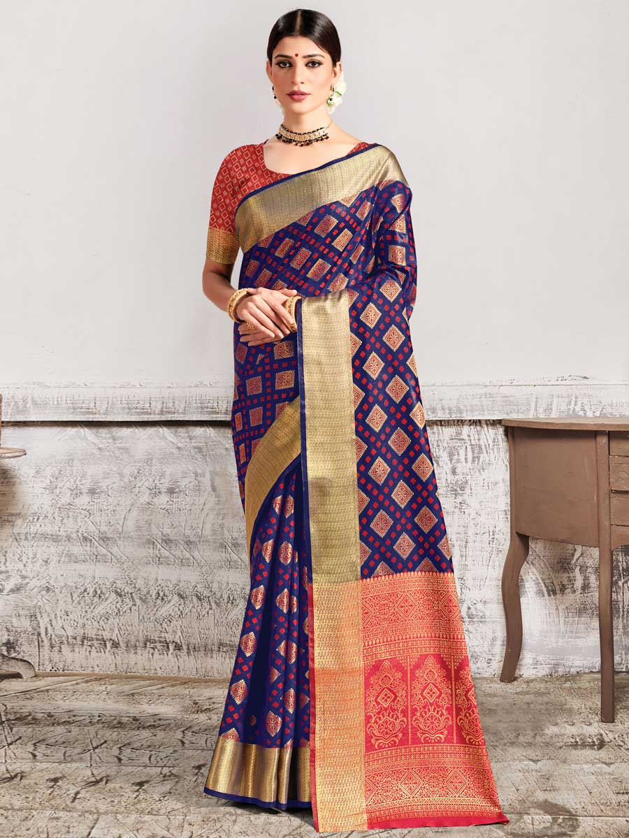 Dark Blue Patola Silk Handwoven Festival Saree