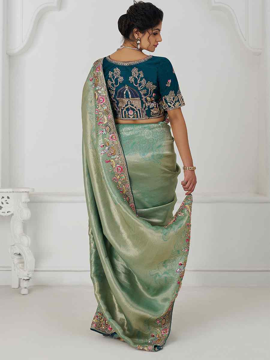 Dark Blue Pure Dola Viscouse Silk Embroidered Festival Wedding Fancy Heavy Border Saree