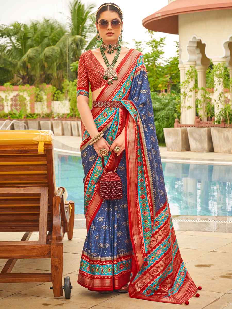 Dark Blue Sigma Silk Handwoven Wedding Festival Heavy Border Saree