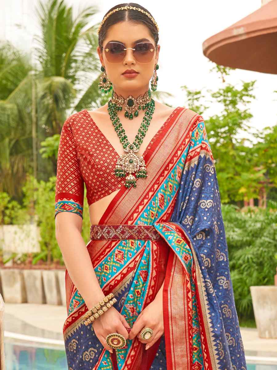 Dark Blue Sigma Silk Handwoven Wedding Festival Heavy Border Saree