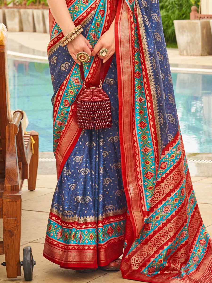 Dark Blue Sigma Silk Handwoven Wedding Festival Heavy Border Saree