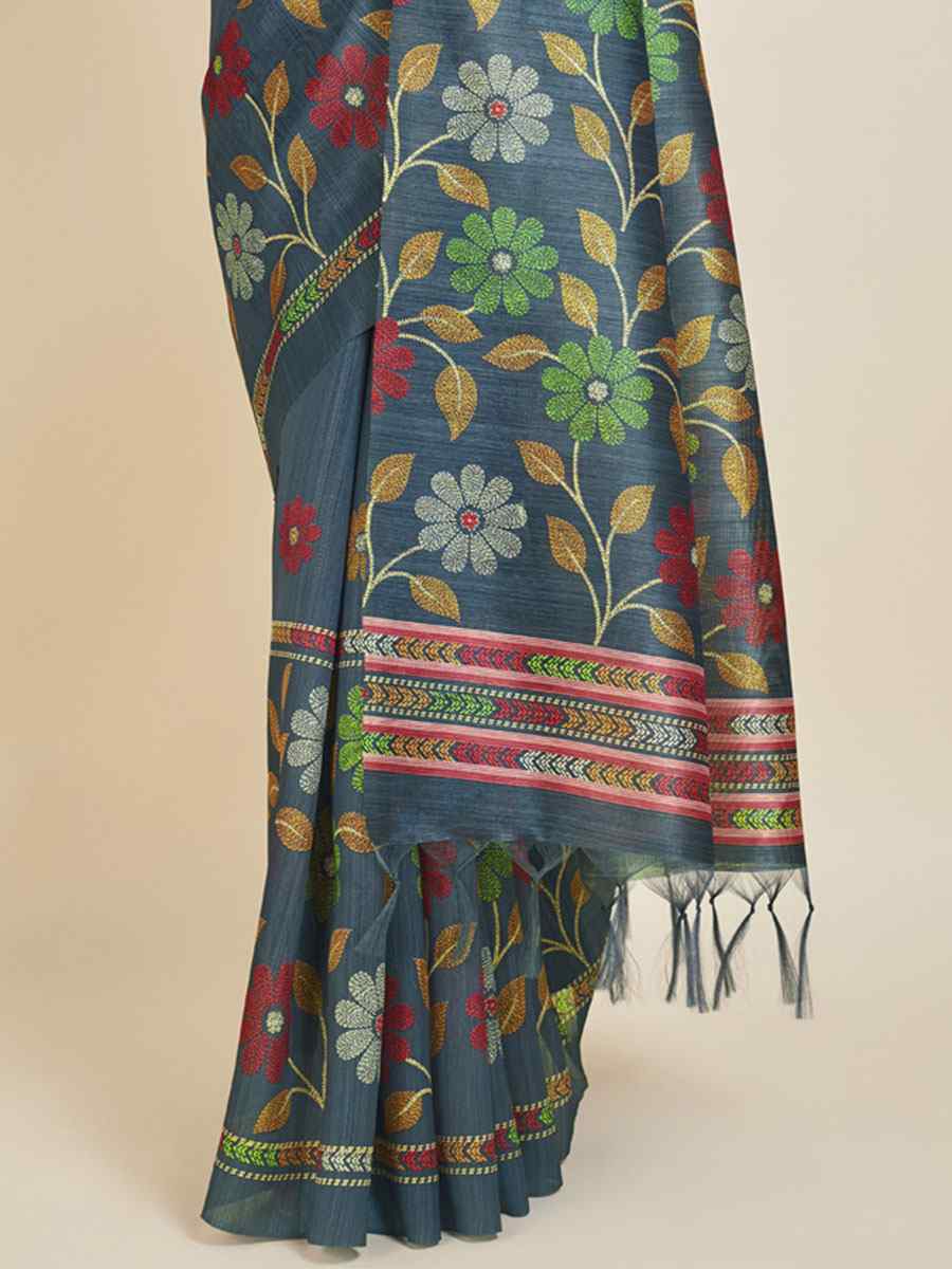Dark Blue Sofi Silk Handwoven Casual Festival Classic Style Saree