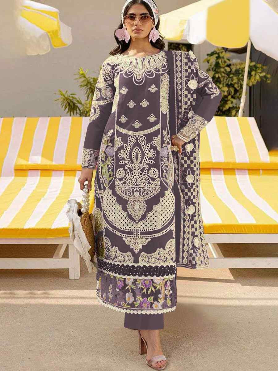 Dark Brown Heavy Foux Georgette Embroidered Festival Wedding Pant Salwar Kameez