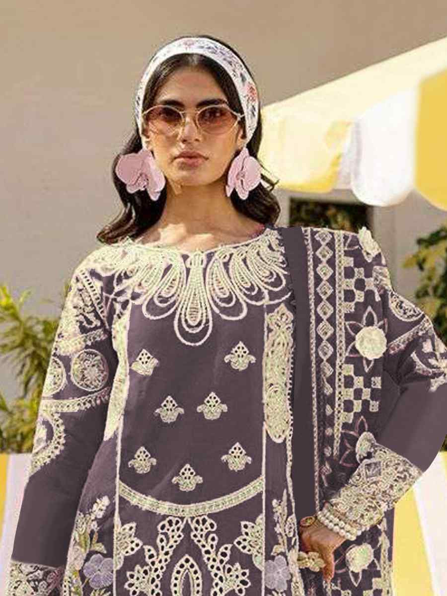 Dark Brown Heavy Foux Georgette Embroidered Festival Wedding Pant Salwar Kameez