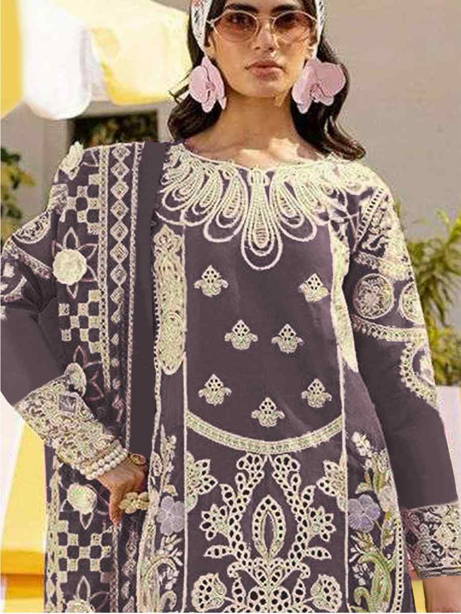 Dark Brown Heavy Foux Georgette Embroidered Festival Wedding Pant Salwar Kameez