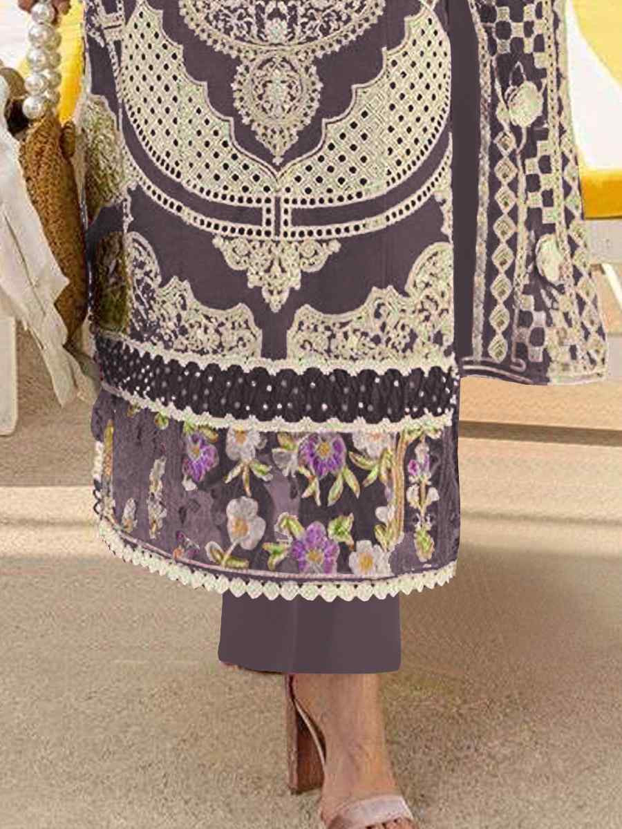 Dark Brown Heavy Foux Georgette Embroidered Festival Wedding Pant Salwar Kameez