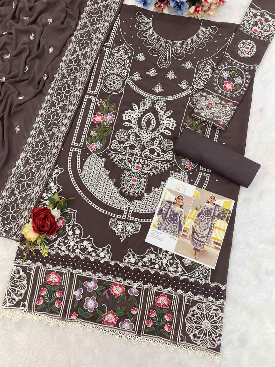 Dark Brown Heavy Foux Georgette Embroidered Festival Wedding Pant Salwar Kameez