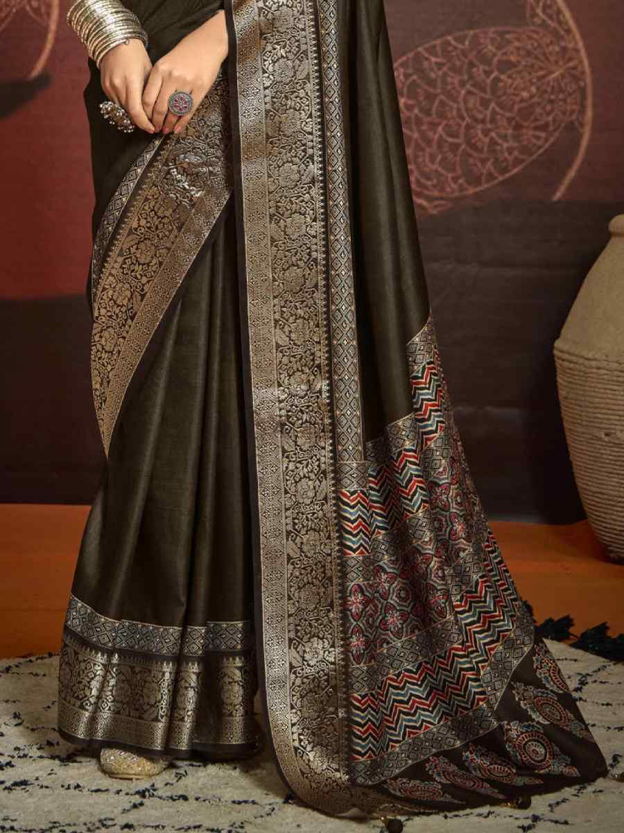 Dark Brown Silk Handwoven Festival Wedding Fancy Heavy Border Saree