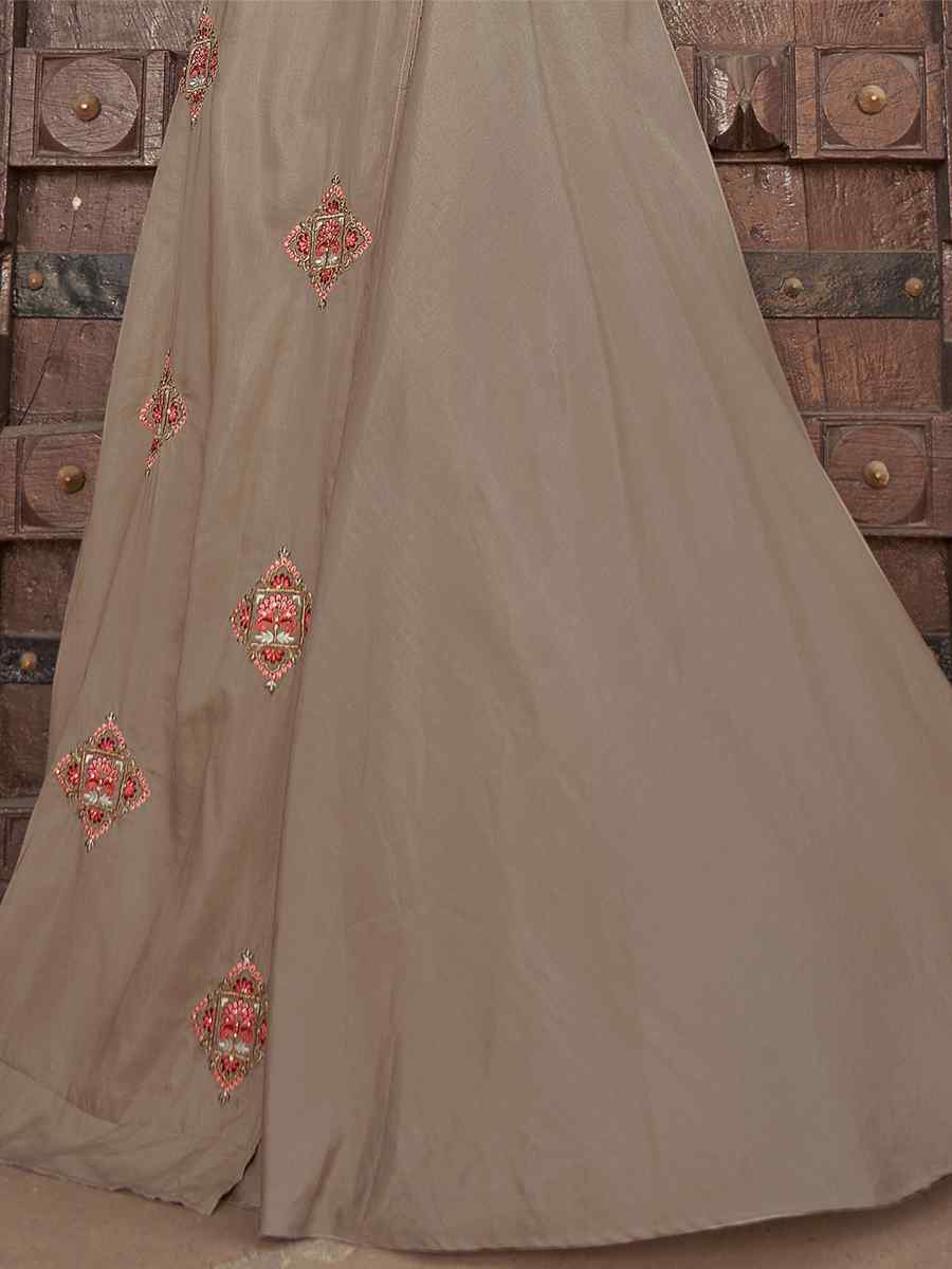 Dark Cream Heavy Maslin Embroidered Festival Party Gown