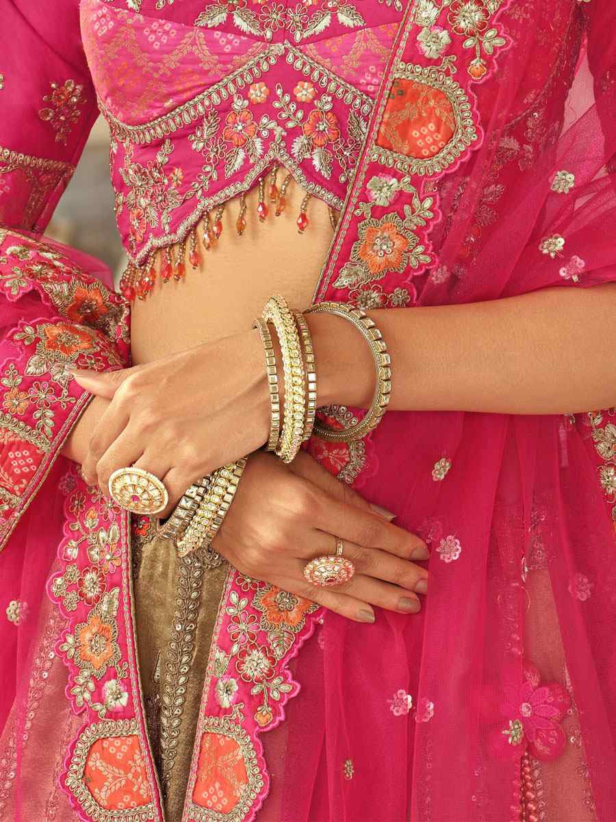 Dark Cream Heavy Pure Silk Embroidered Wedding Reception Festival Heavy Border Lehenga Choli