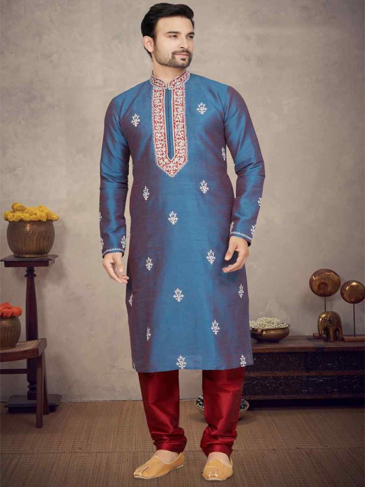 Dark Firoze Art Silk Woven Festival Mehendi Kurta