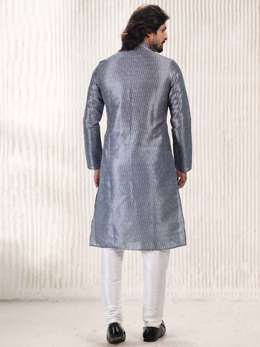 Dark Gray Jacquard Banarasi Silk Woven Festival Wedding Kurta