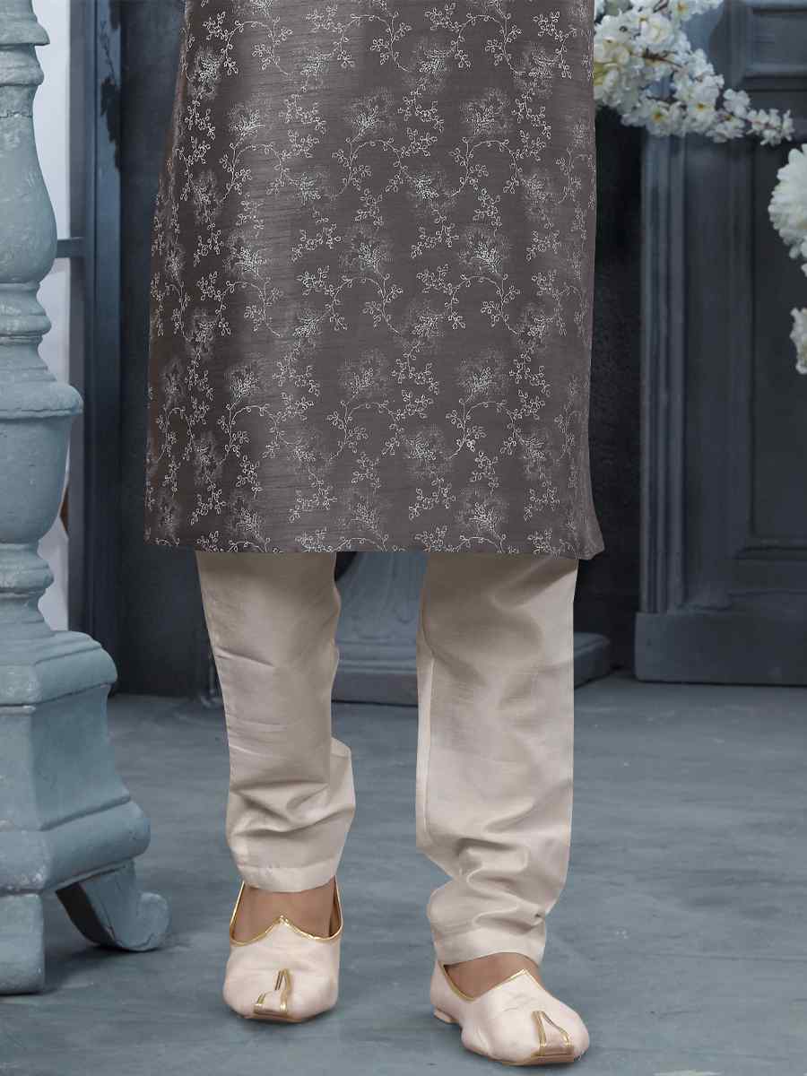 Dark Gray Silk Woven Festival Party Kurta