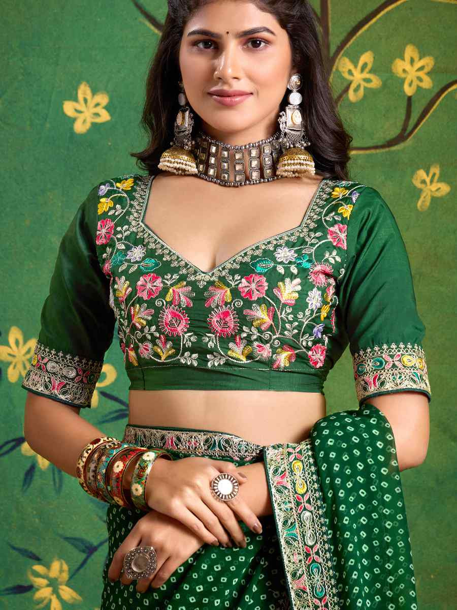 Dark Green Georgette Embroidery Bridal Reception Festival Wedding Fancy Heavy Border Saree