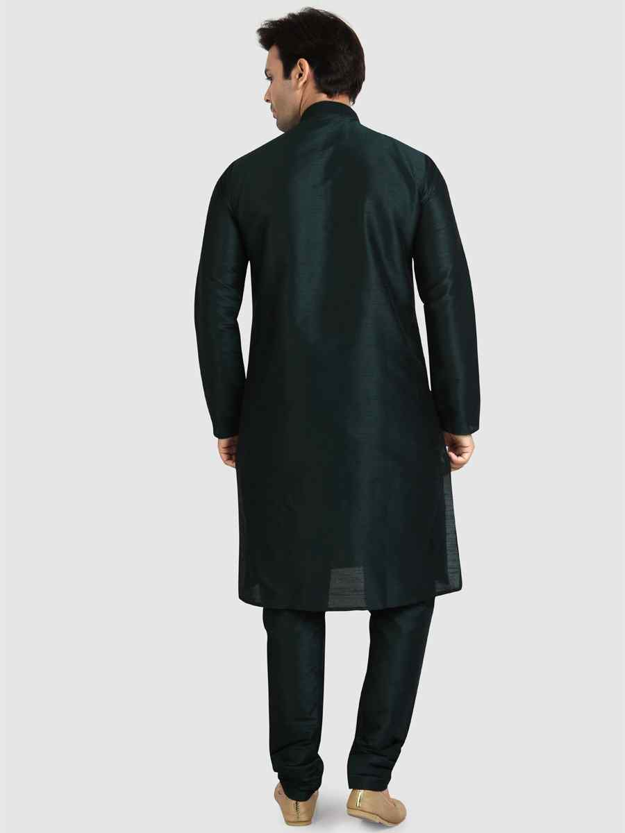 Dark Green Art Silk Plain Festival Kurta