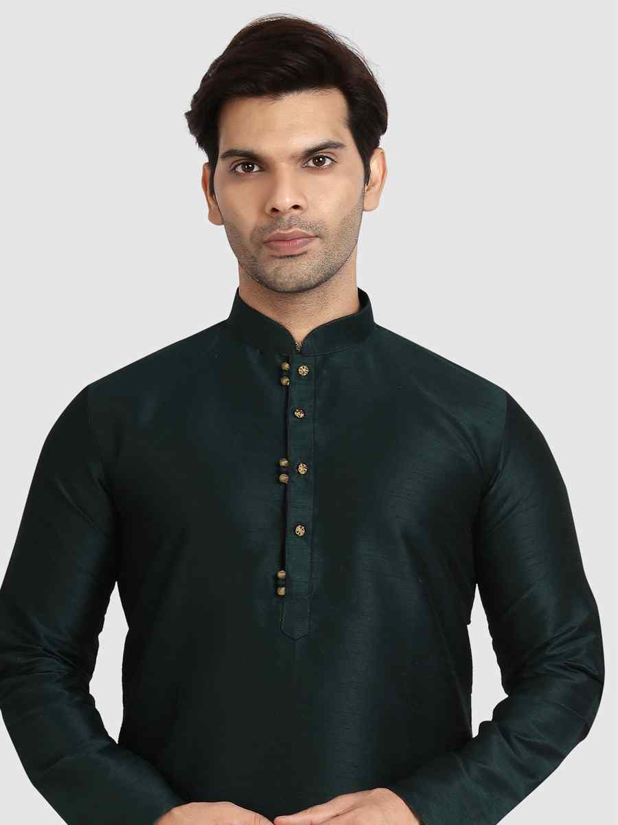 Dark Green Art Silk Plain Festival Kurta
