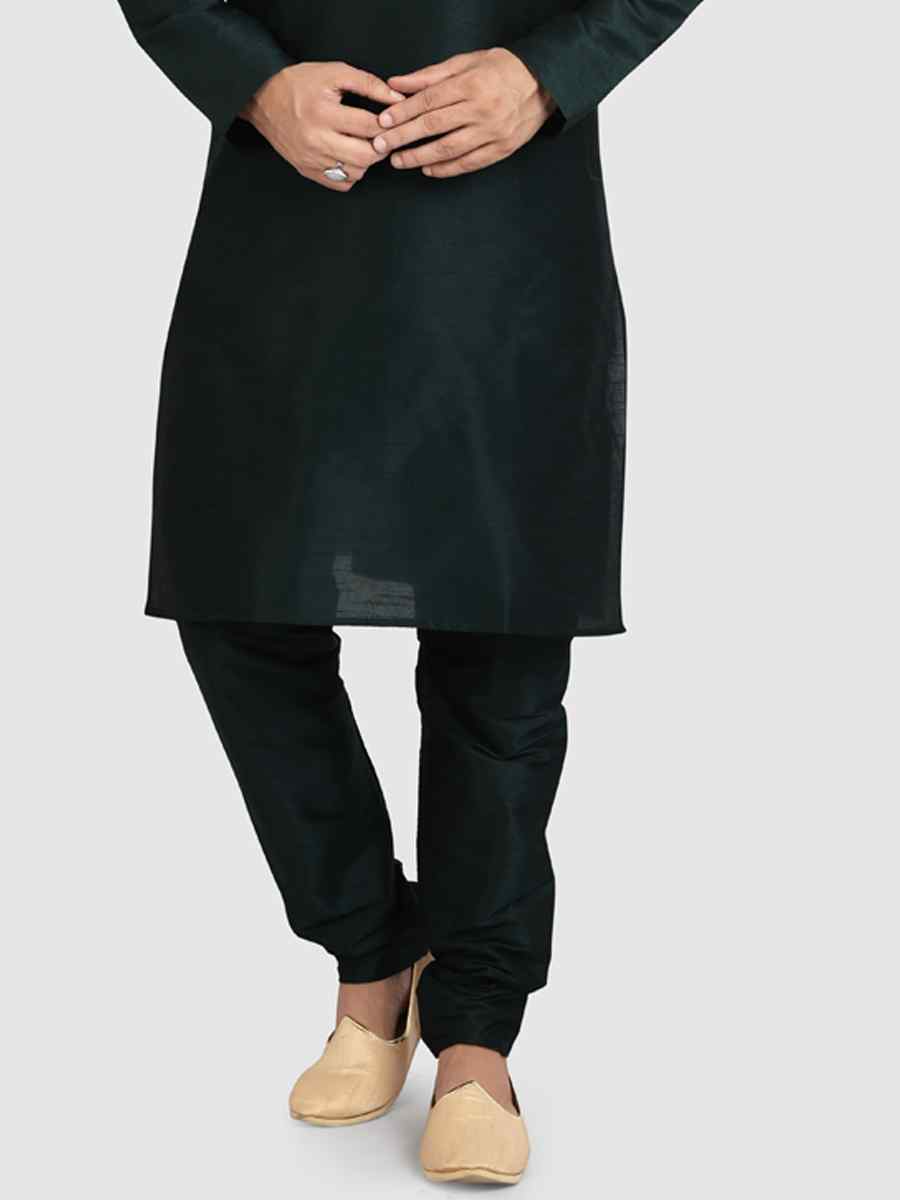 Dark Green Art Silk Plain Festival Kurta
