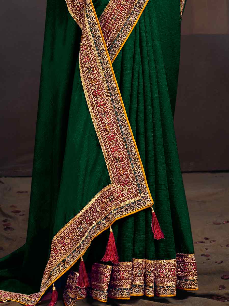 Dark Green Banglory Silk Handwoven Wedding Festival Heavy Border Saree