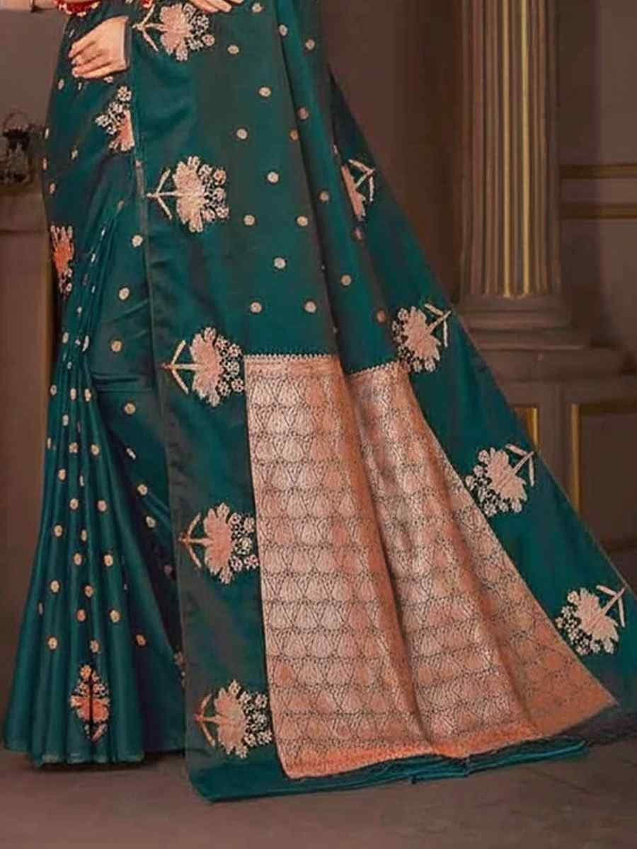 Dark Green Dyed Silk Handwoven Traditional Bridal Reception Festival Wedding Fancy Heavy Border Saree