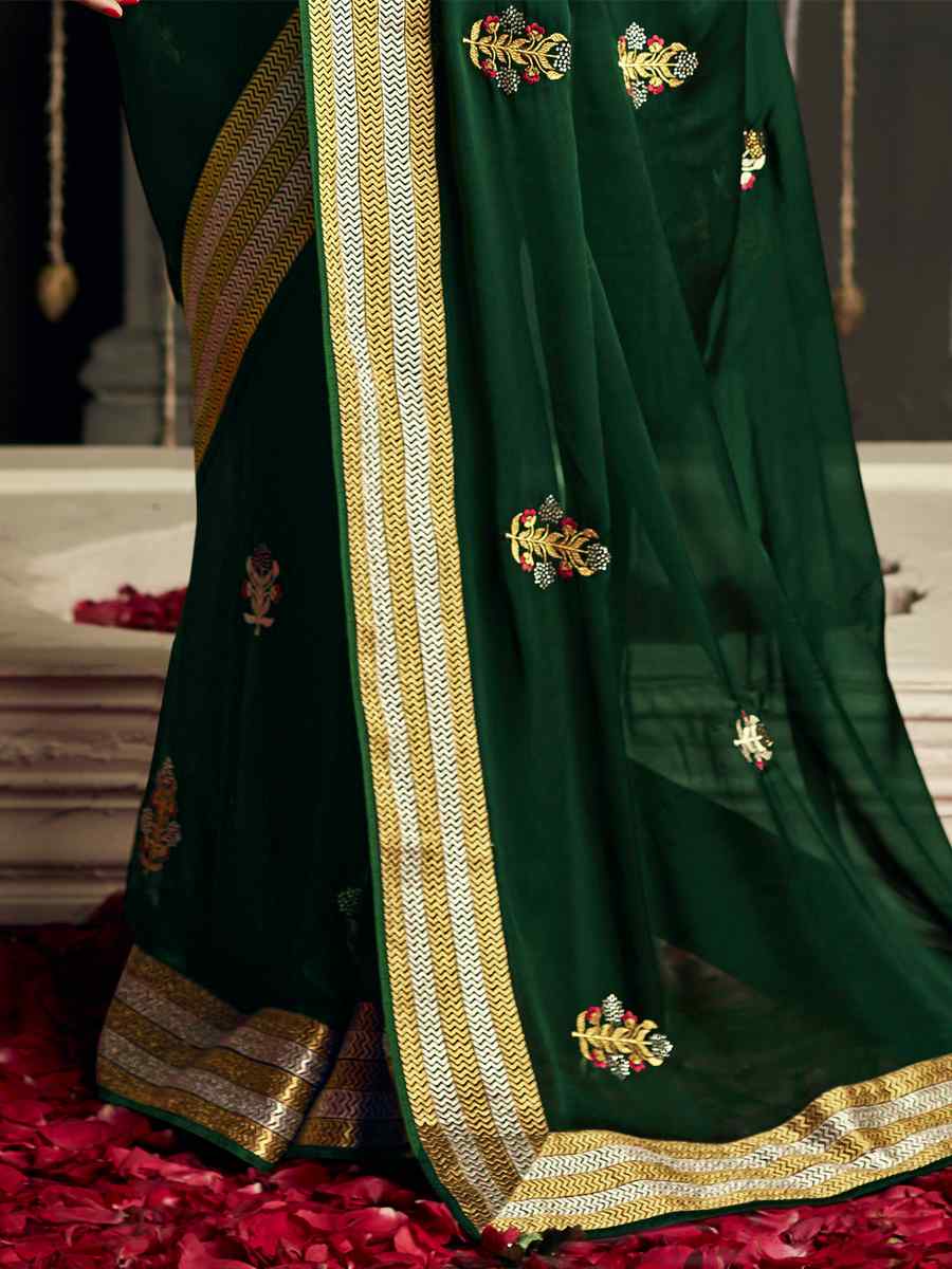 Dark Green Fancy Silk Handwoven Wedding Party Classic Bollywood Style Saree