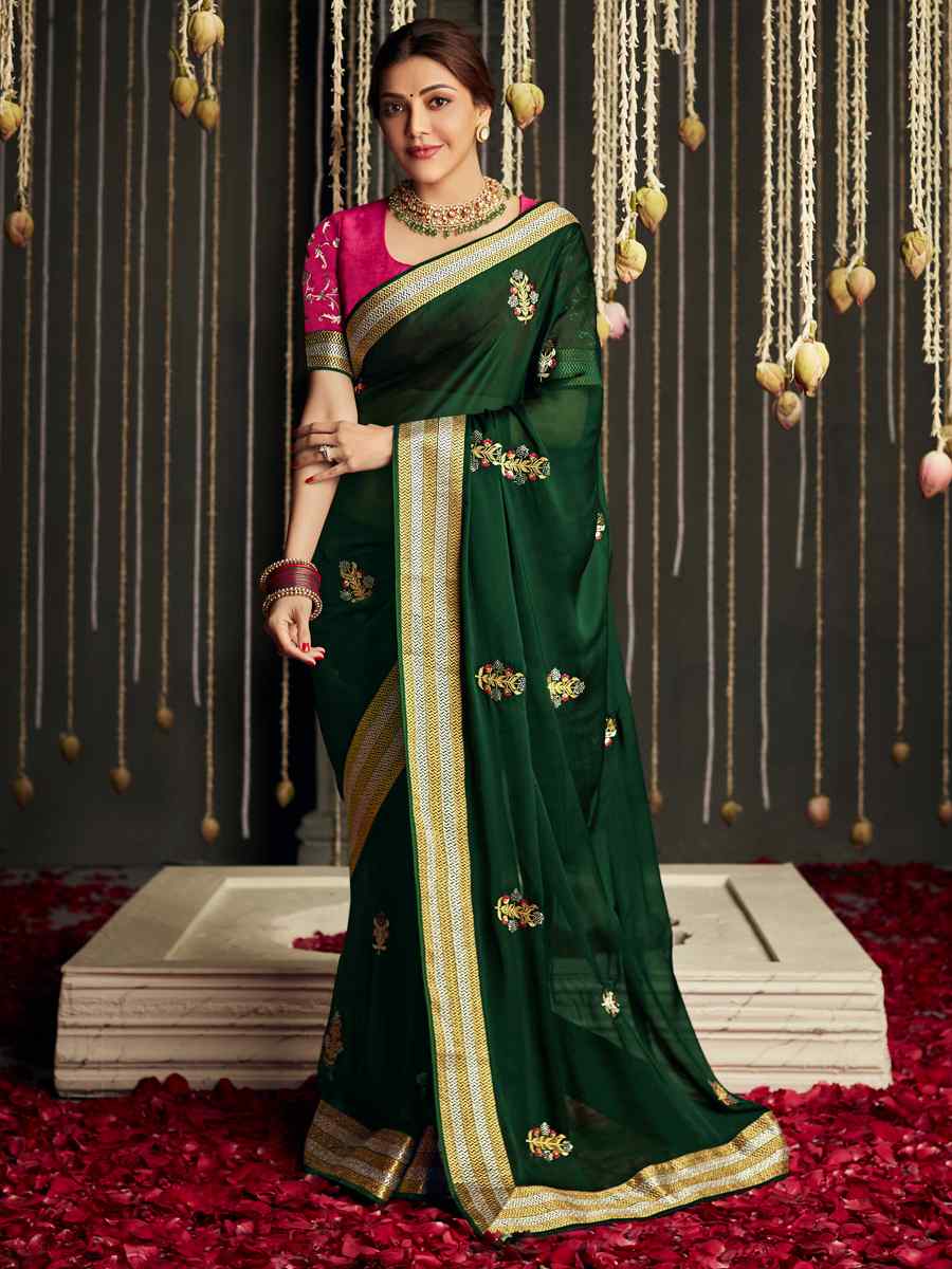 Dark Green Fancy Silk Handwoven Wedding Party Classic Bollywood Style Saree