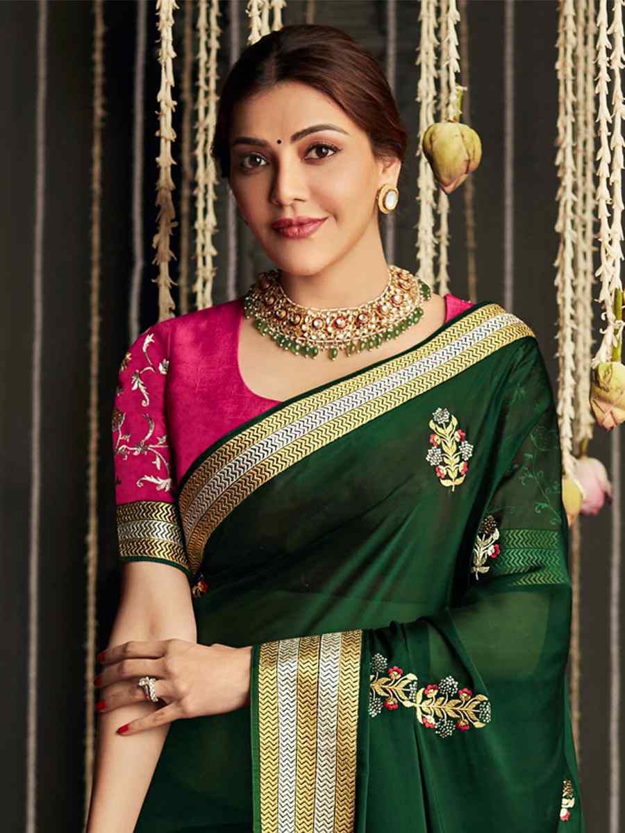 Dark Green Fancy Silk Handwoven Wedding Party Classic Bollywood Style Saree