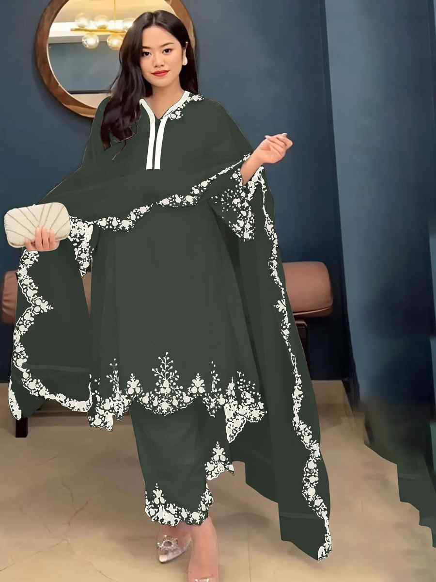 Dark Green Faux Georgette Embroidered Party Casual Ready Palazzo Pant Salwar Kameez